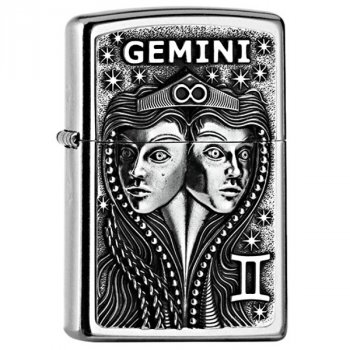 Zapalovač ZIPPO#207, Gemini Zodiac Emblem, Street Chrome - KLASIKA? Pak tedy zipák! Mnoha léty osvědčený benzínový dělník do každého počasí.Gravírujeme rychle a precizně. Skladem, expedice do 24h.