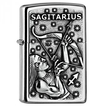 apalovač ZIPPO#207, Sagittarius Zodiac Emblem, Street Chrome - KLASIKA? Pak tedy zipák! Mnoha léty osvědčený benzínový dělník do každého počasí.Gravírujeme rychle a precizně. Skladem, expedice do 24h.